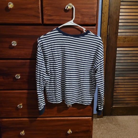 H&M Long Sleeve Shirt Stripped Cherry White Navy - Picture 2 of 7